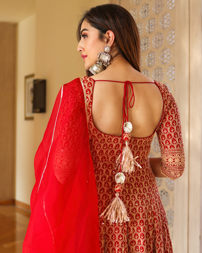 Roasted Red Anarkali Suit Set