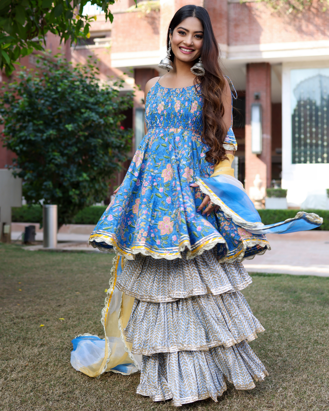 Symphonic Blue Handblock Sharara Set