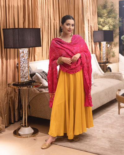Tuscan Yellow Pure Gajji Silk Bandhej Suit