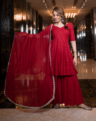 Maroon Jasmine Embroidered Sharara Set