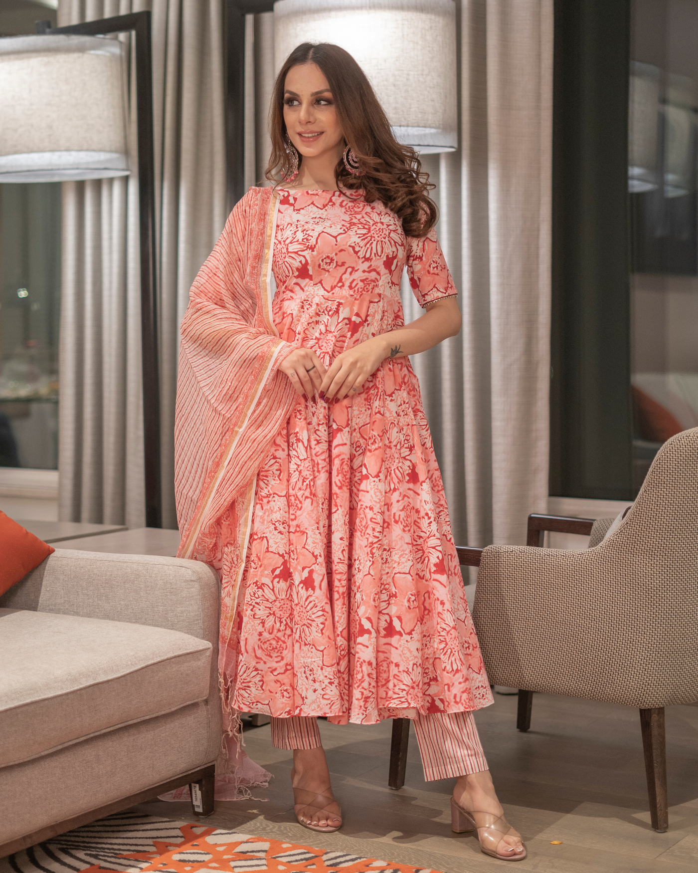 Rouge Peach Handblock Suit Set