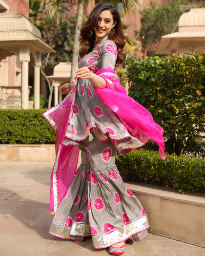 Indigo Cotton Short Kurti Sharara Set with Dupatta | Buy Women Clothing