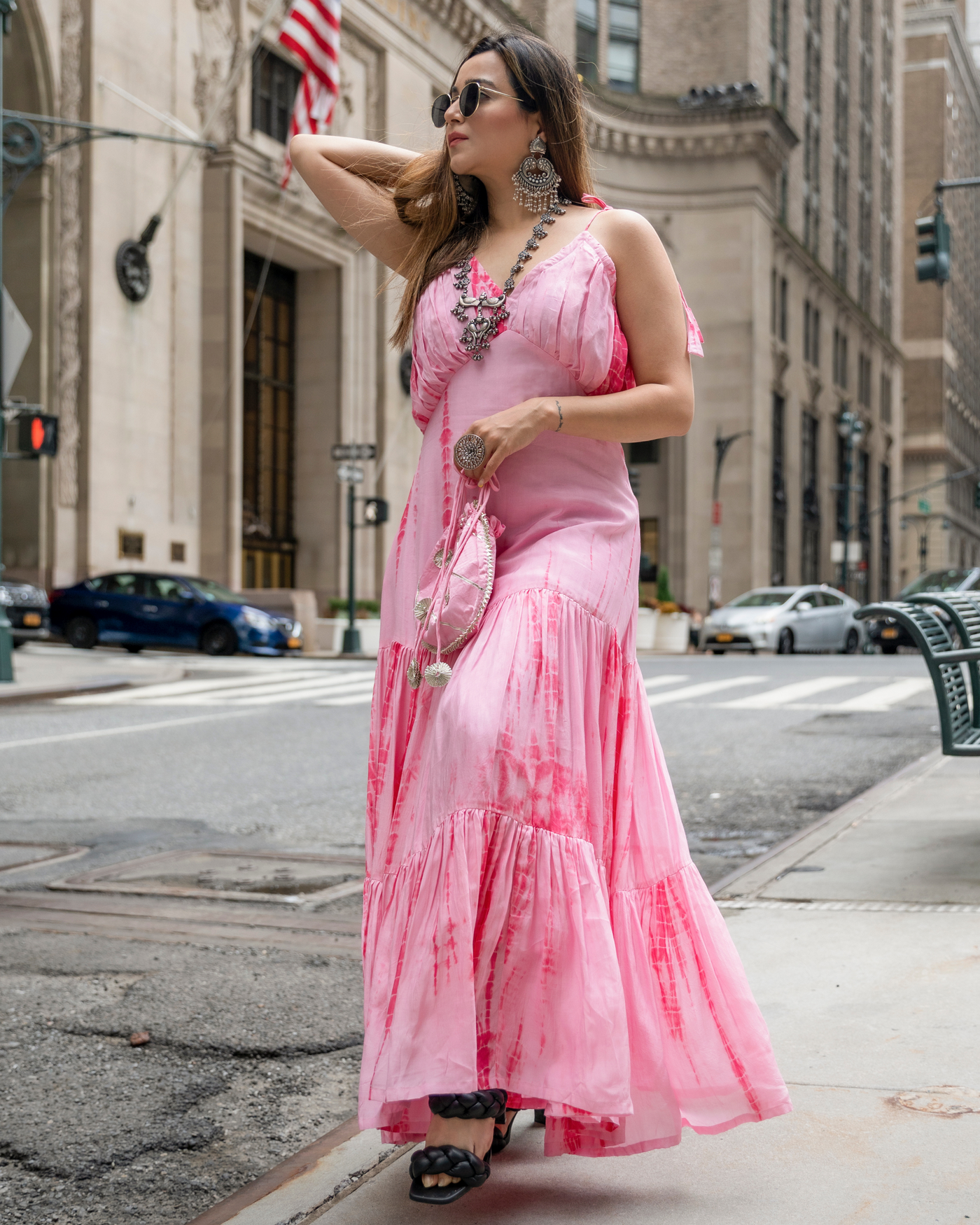 Pink Puffer Tie & Dye Silk Dress