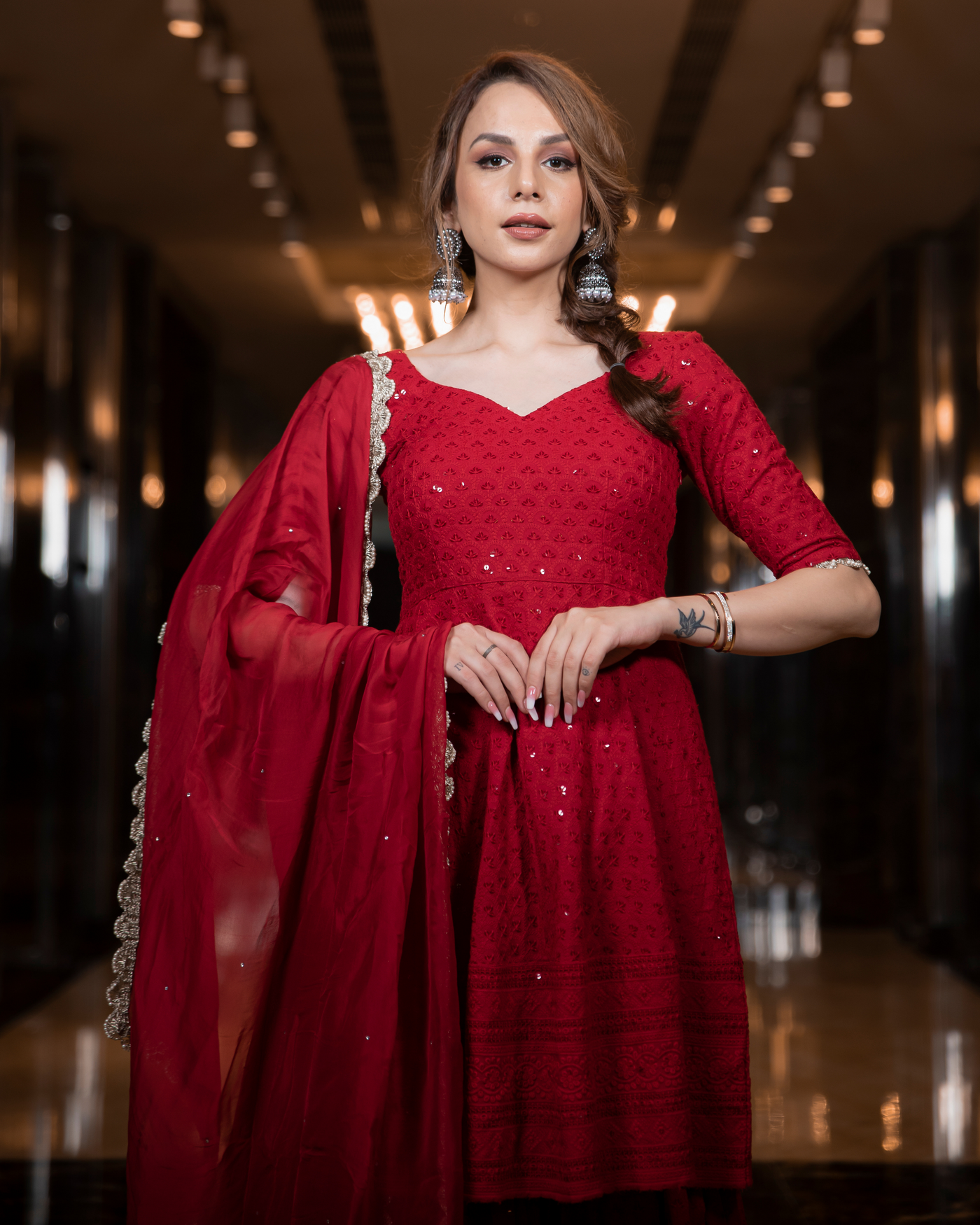 Maroon Jasmine Embroidered Sharara Set