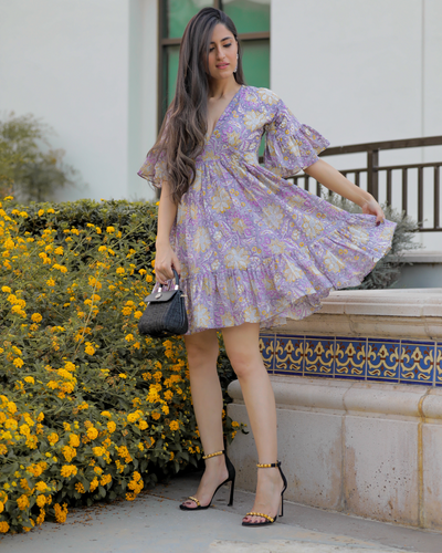 Purple Heather Handblock Cotton Dress