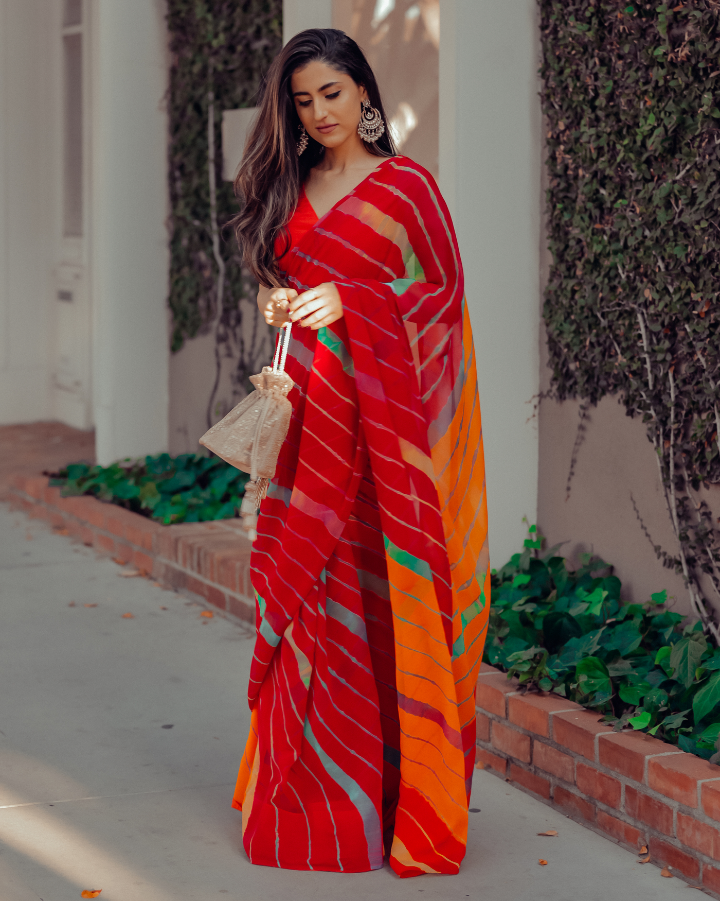 Jester Red Leheriya Pure Chiffon Saree