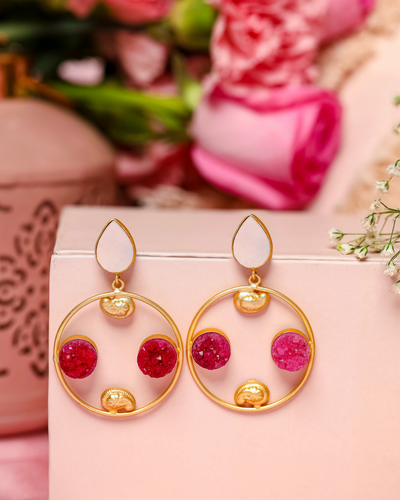 Salmon Pink Handcrafted Brass Earrings