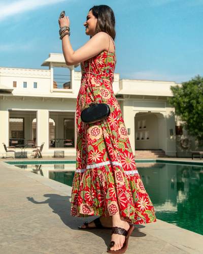 MAPLE RED HANDBLOCK COTTON DRESS