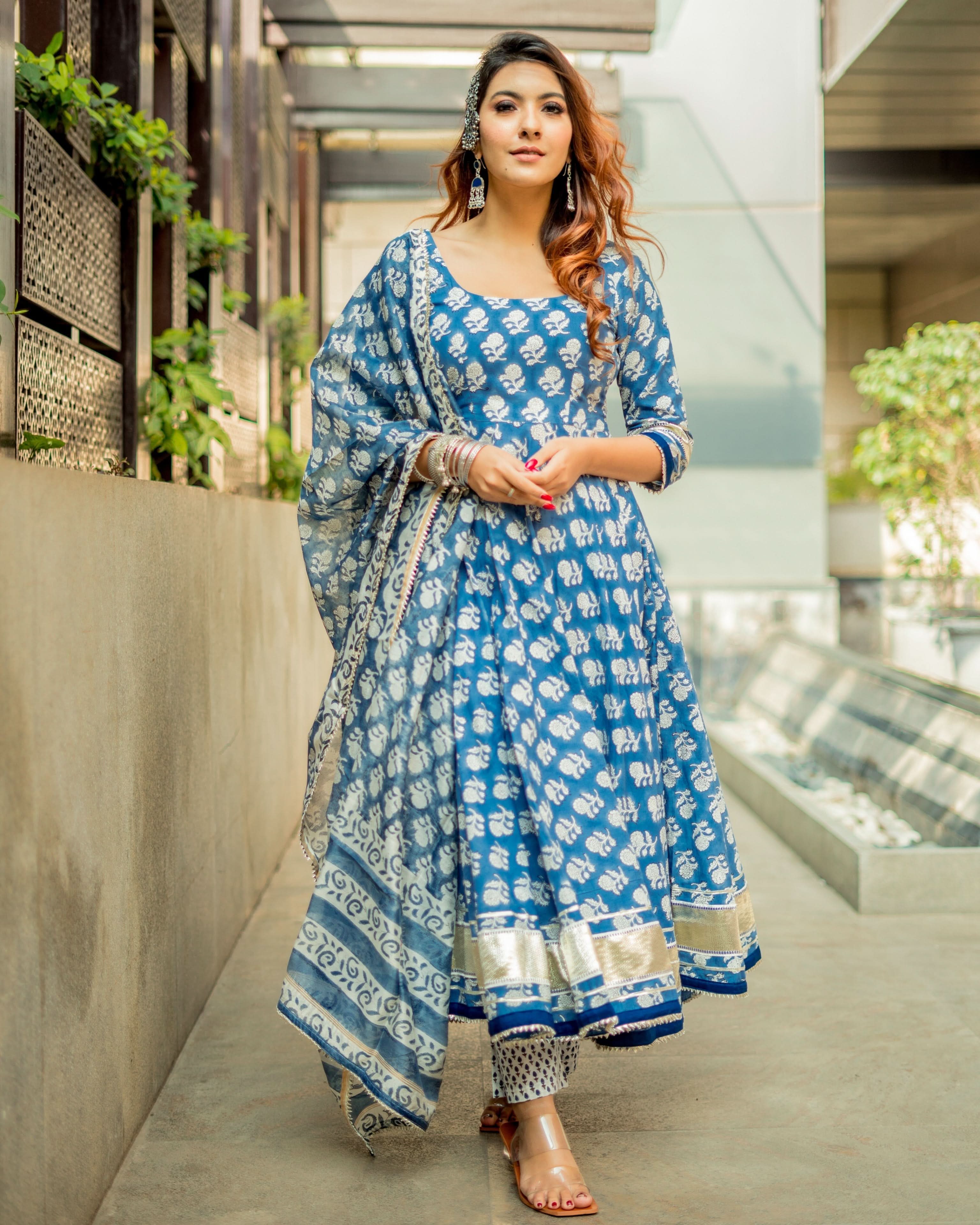 Aachho Handblock Printed Cotton Anarkali Set