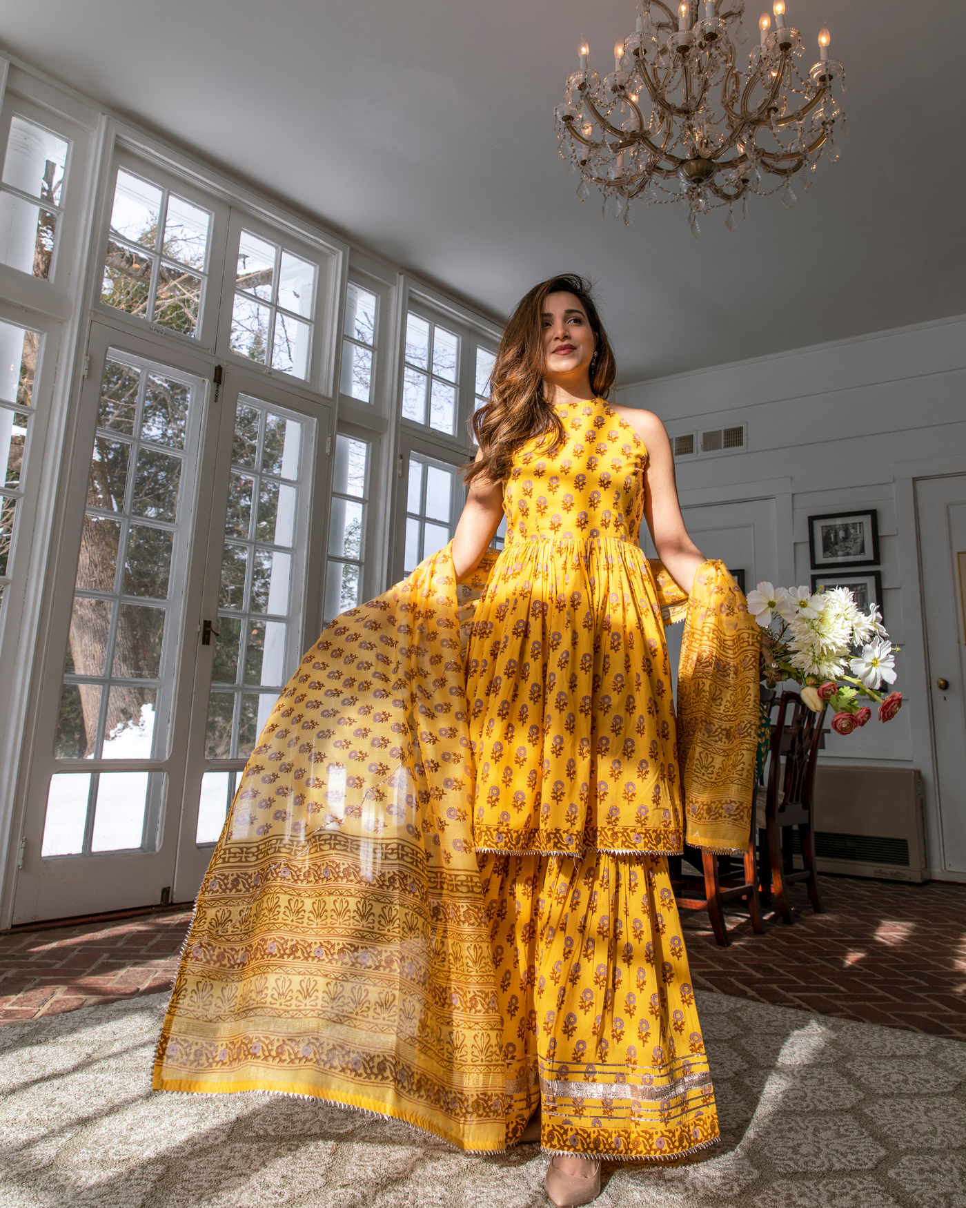 Yellow Dutch Handblock Sharara Set