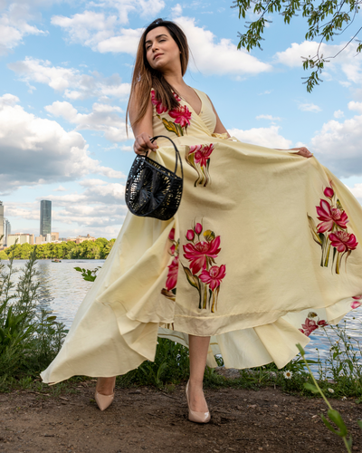 Cream Shell Handpainted Cotton Dress