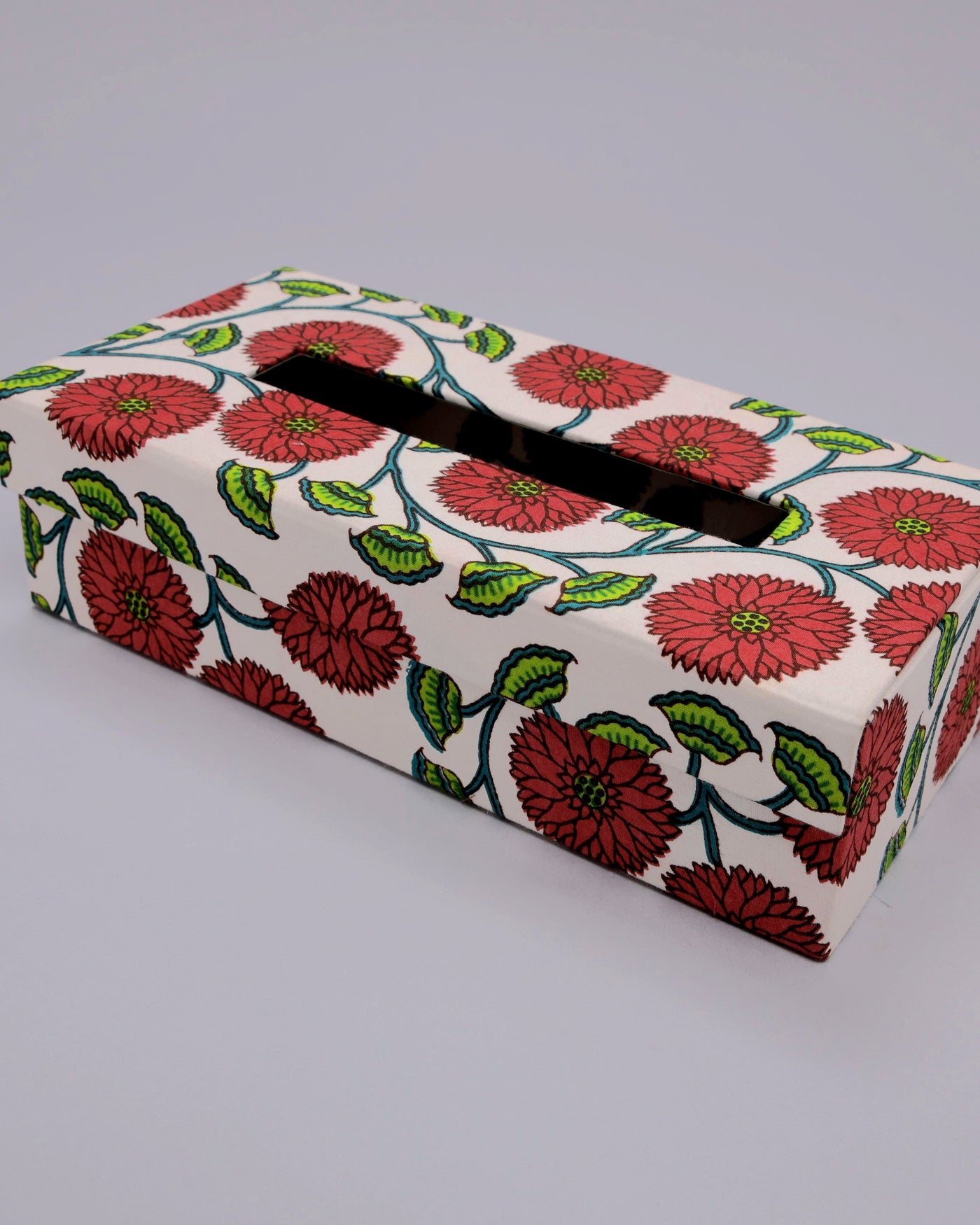 Red Dahlia Handblock Tissue Box