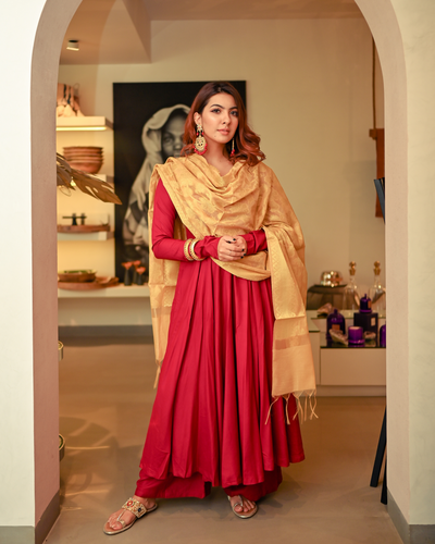 Golden Maroon Banarasi Suit Set