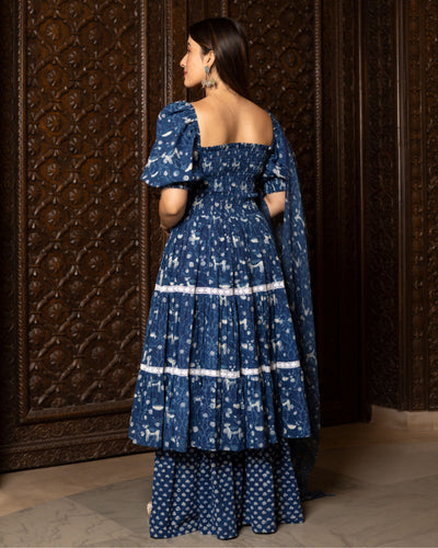 Nilgiri Handblock Tiered Sharara Set