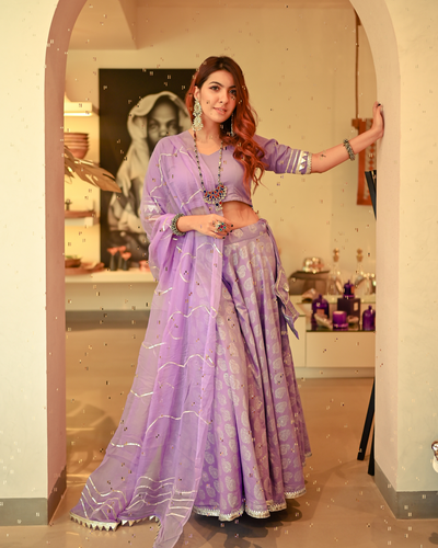 Purple Handblock Gotapatti Lehenga Set