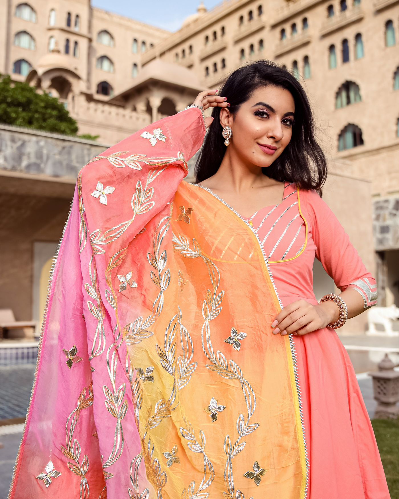 Apple Peach Gotapatti Suit Set