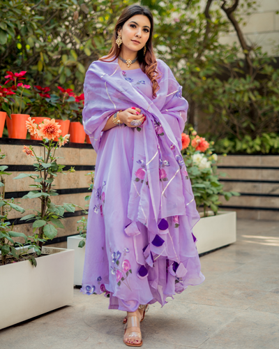 Buy Lilac Organza Handpainted Suit Set online in India at Best Price ...