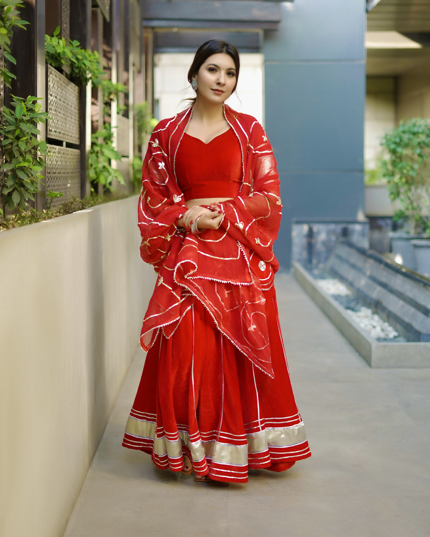 Red Velour Frill Dress