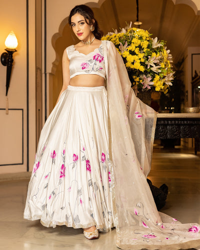 Sefid Handpainted Lehenga Set