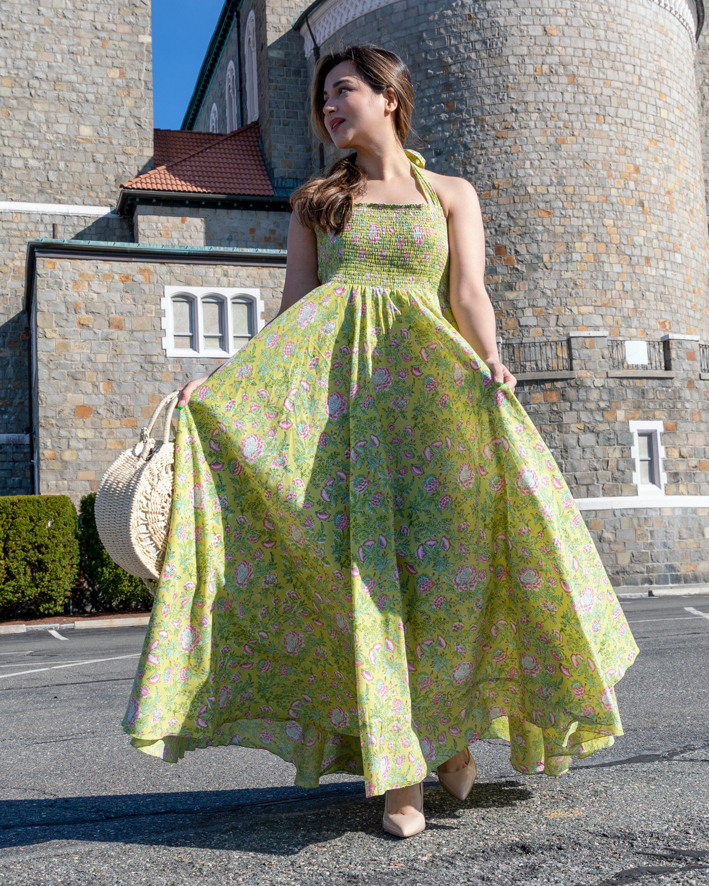 Seaweed Green Smocked Cotton Dress