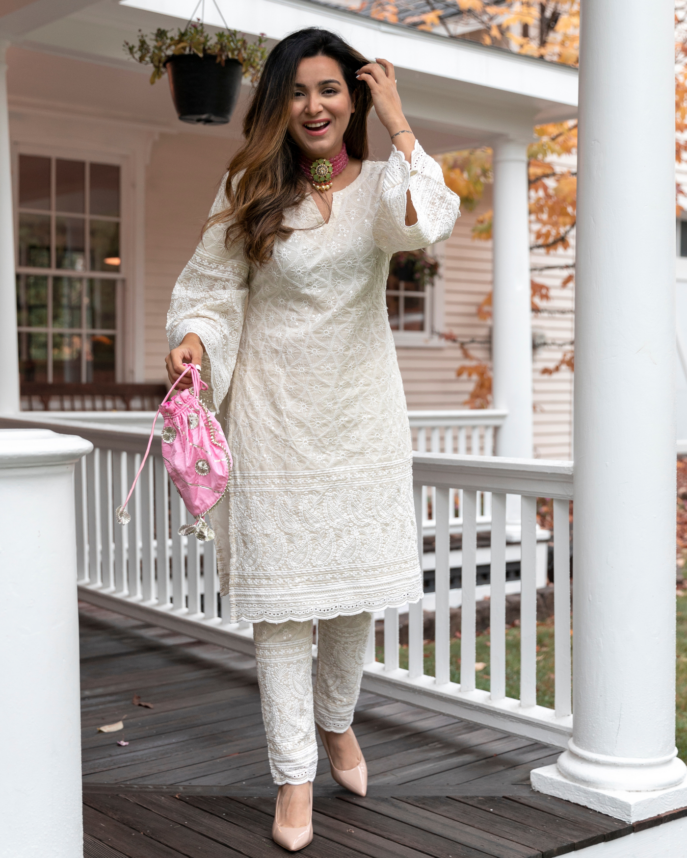 Swan White Embroidered Kurta Set