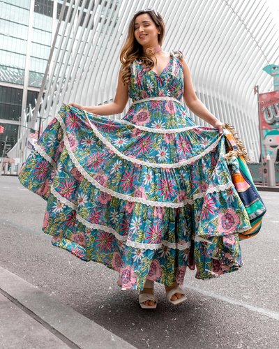 Buy Bluebell Handblock Tiered Dress online in India at Best Price Aachho