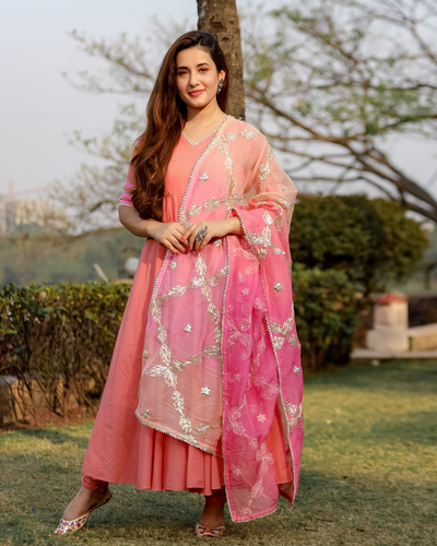 Dazzle Peach Gotapatti Suit Set