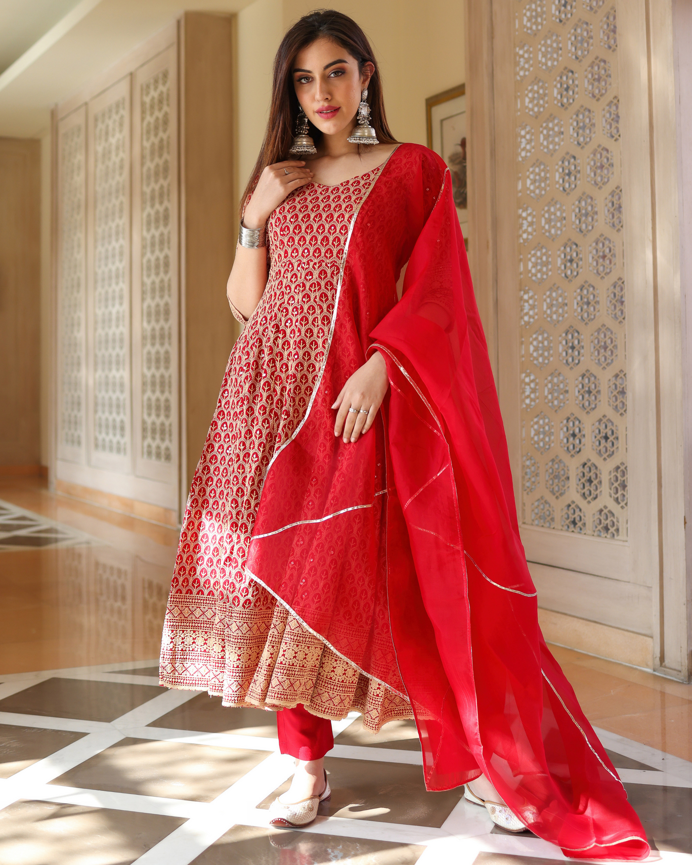 Roasted Red Anarkali Suit Set