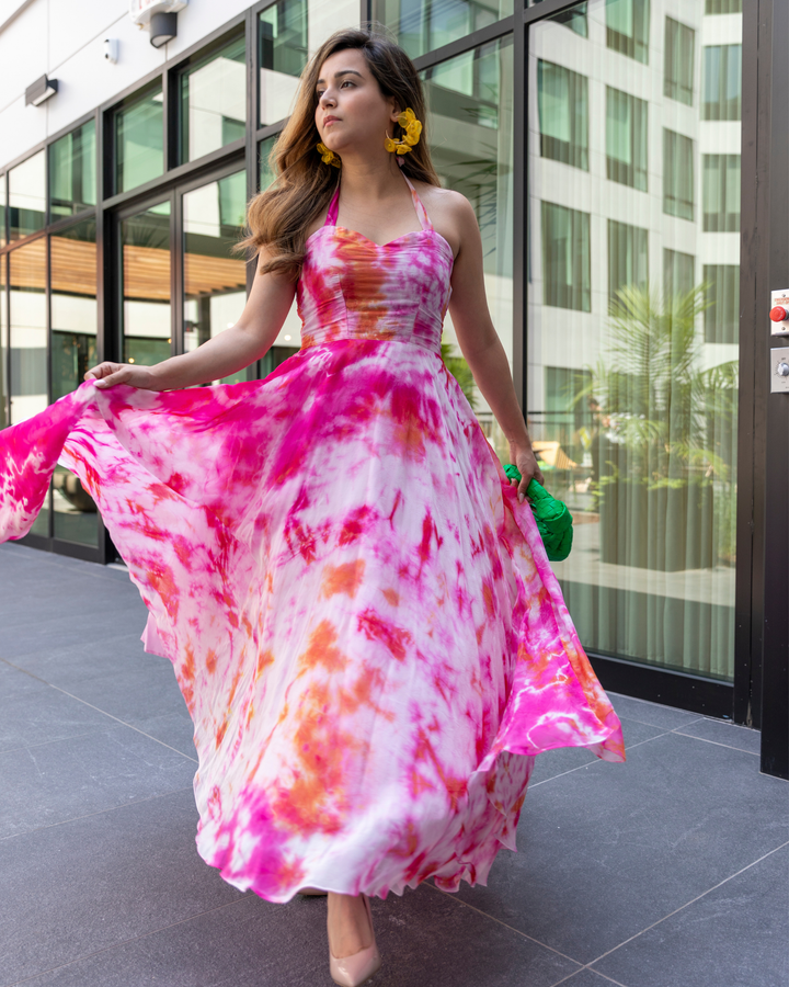 Pink Marshmello Tie &amp; Dye Organza Dress