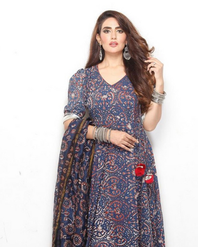 Buy Heritage Blue Handblock Suit Set Online in India - Aachho