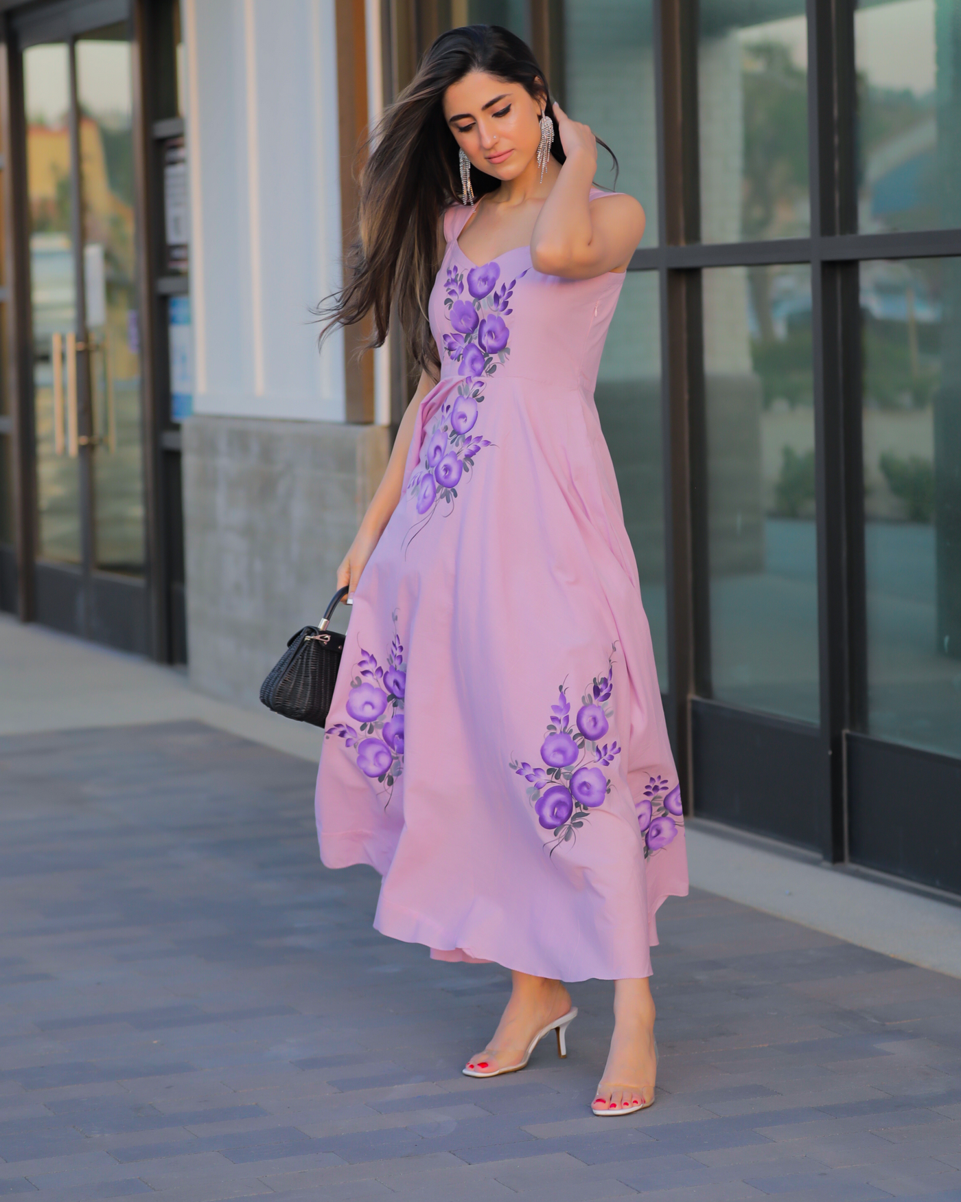 Mauve Handpainted Cotton Dress