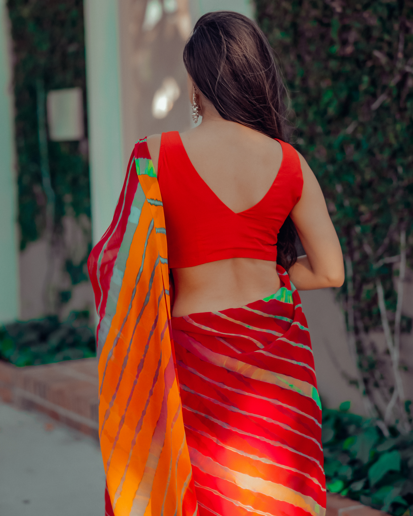 Jester Red Leheriya Pure Chiffon Saree