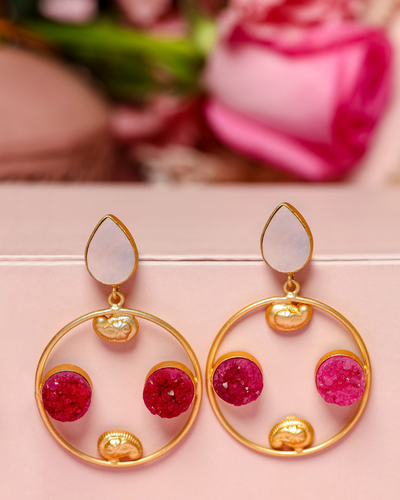 Salmon Pink Handcrafted Brass Earrings