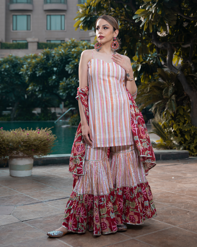 Buy Fusion Floral Handblock Gota Sharara Set online in India at Best ...
