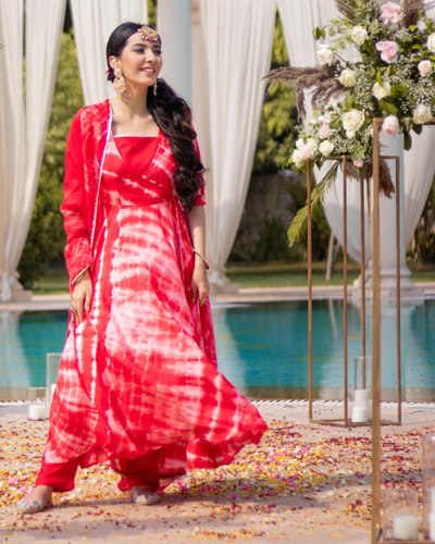 Roman Red Tie & Dye Silk Suit Set