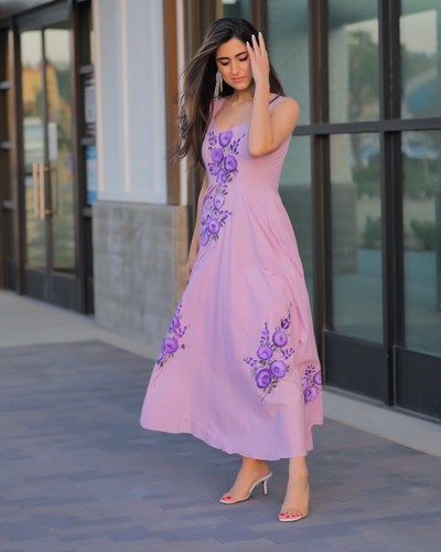 Mauve Handpainted Cotton Dress