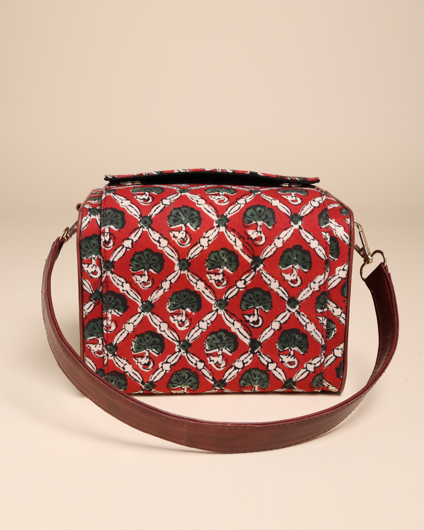 Deep Mocha Cotton Block Printed Satchel Bag