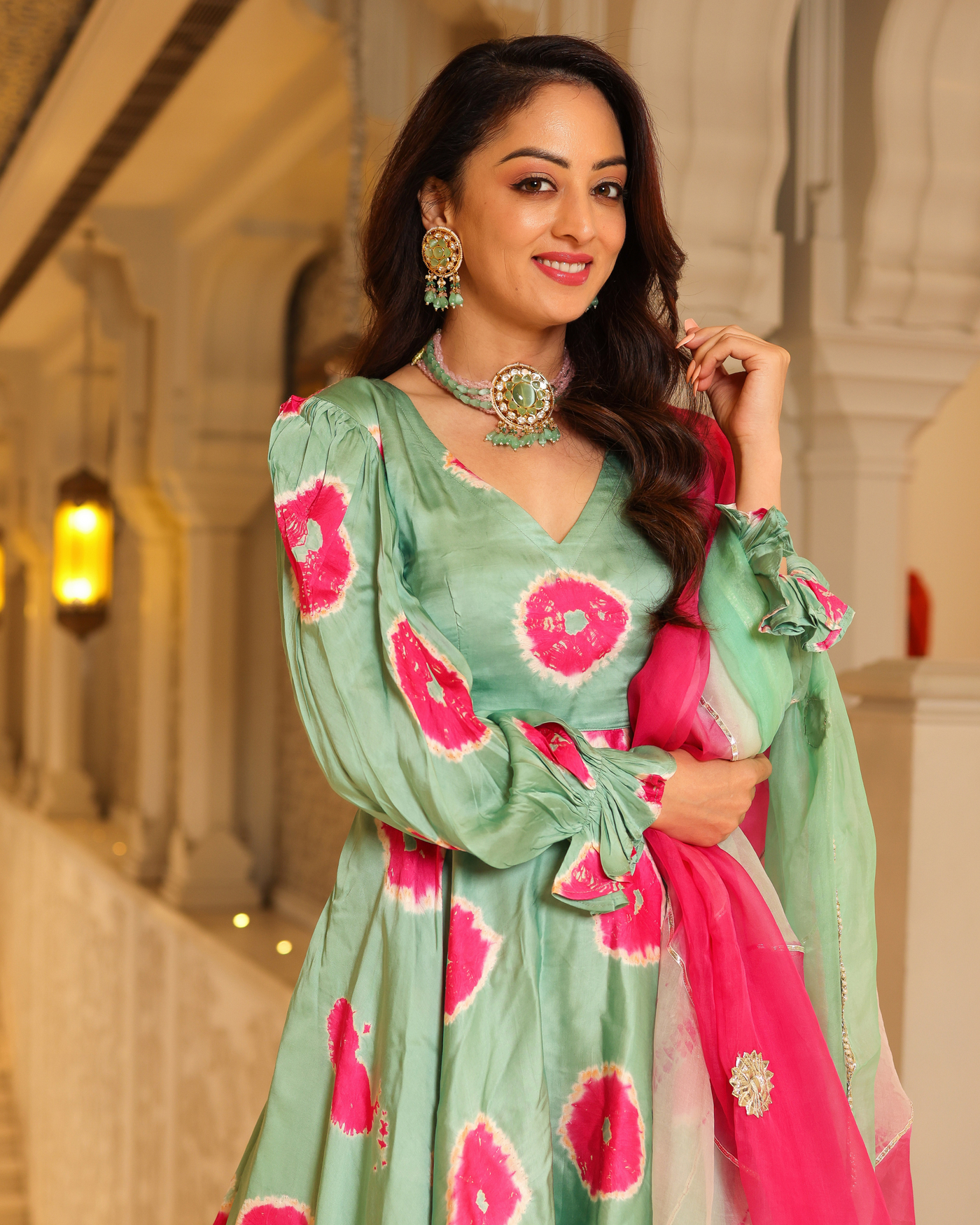 Glacier Green Tie And Dye Sharara Set