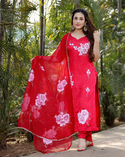 RED CANARY HANDPAINTED SUIT SET