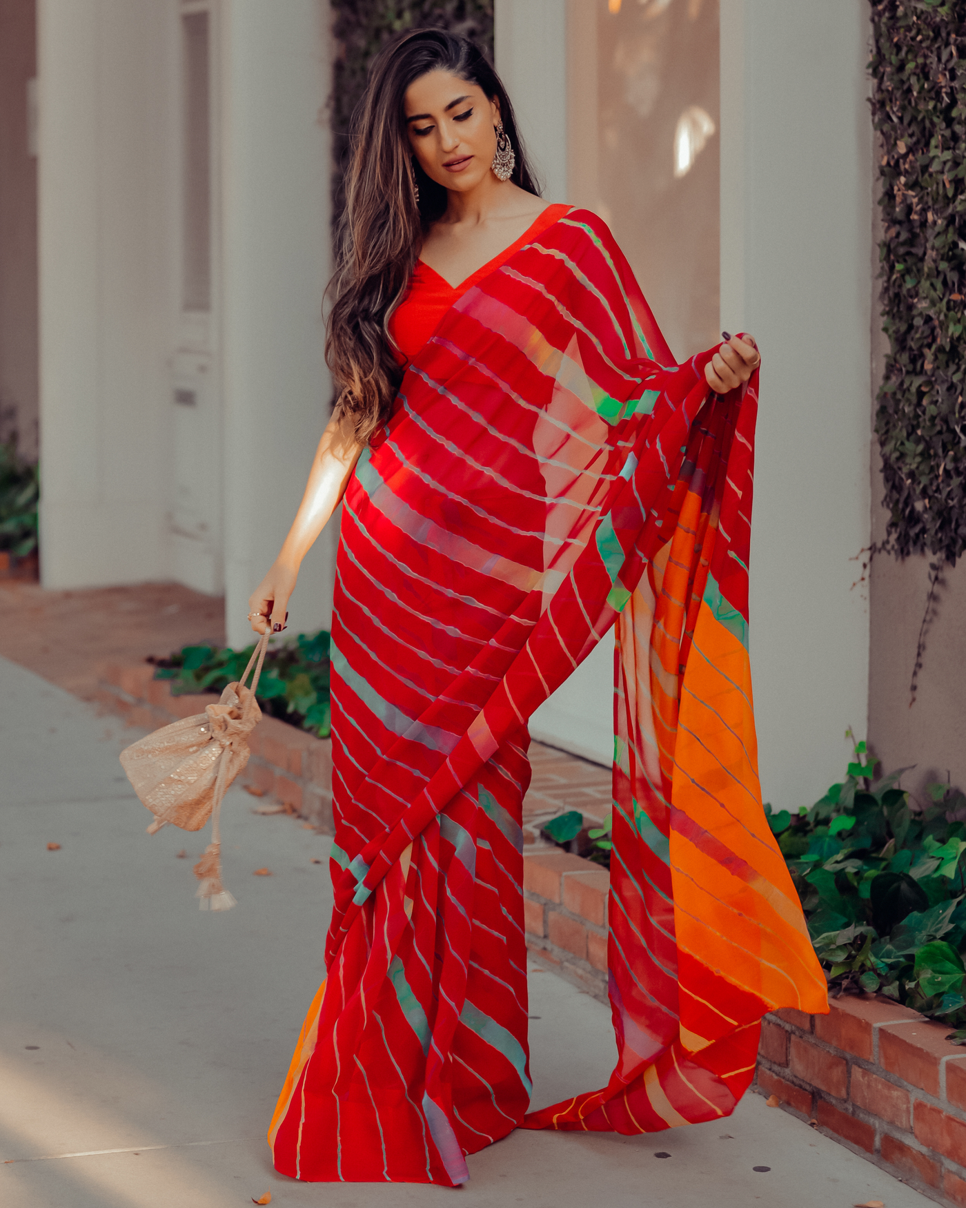 Jester Red Leheriya Pure Chiffon Saree