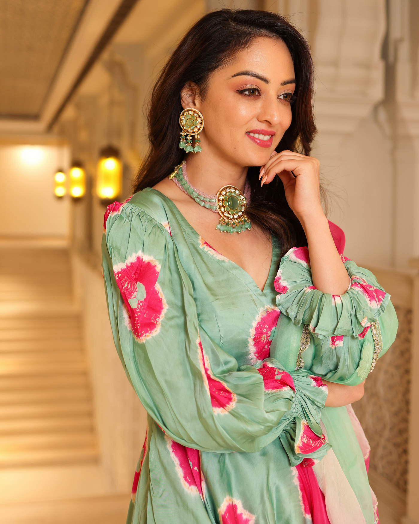 Glacier Green Tie And Dye Sharara Set