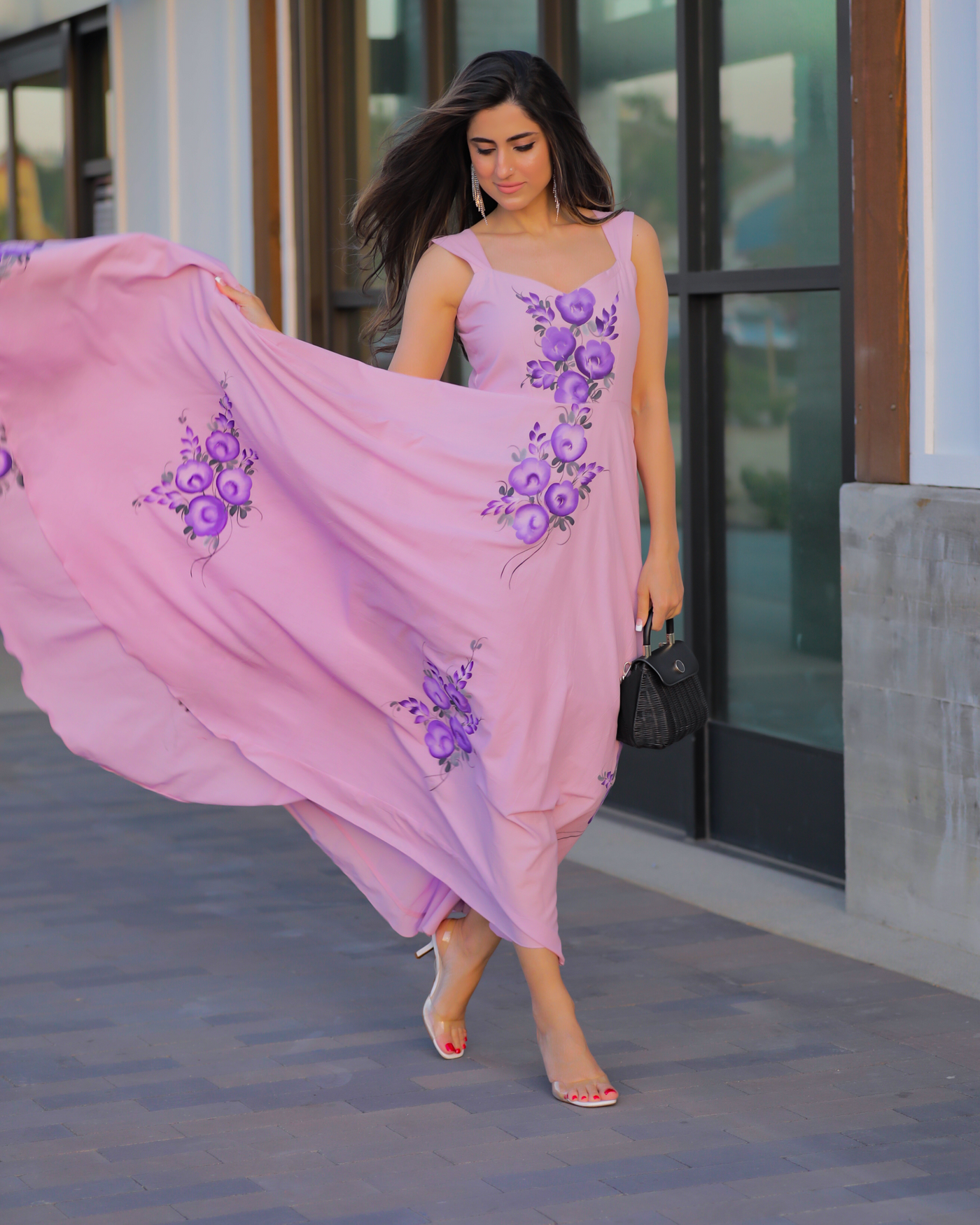 Mauve Handpainted Cotton Dress