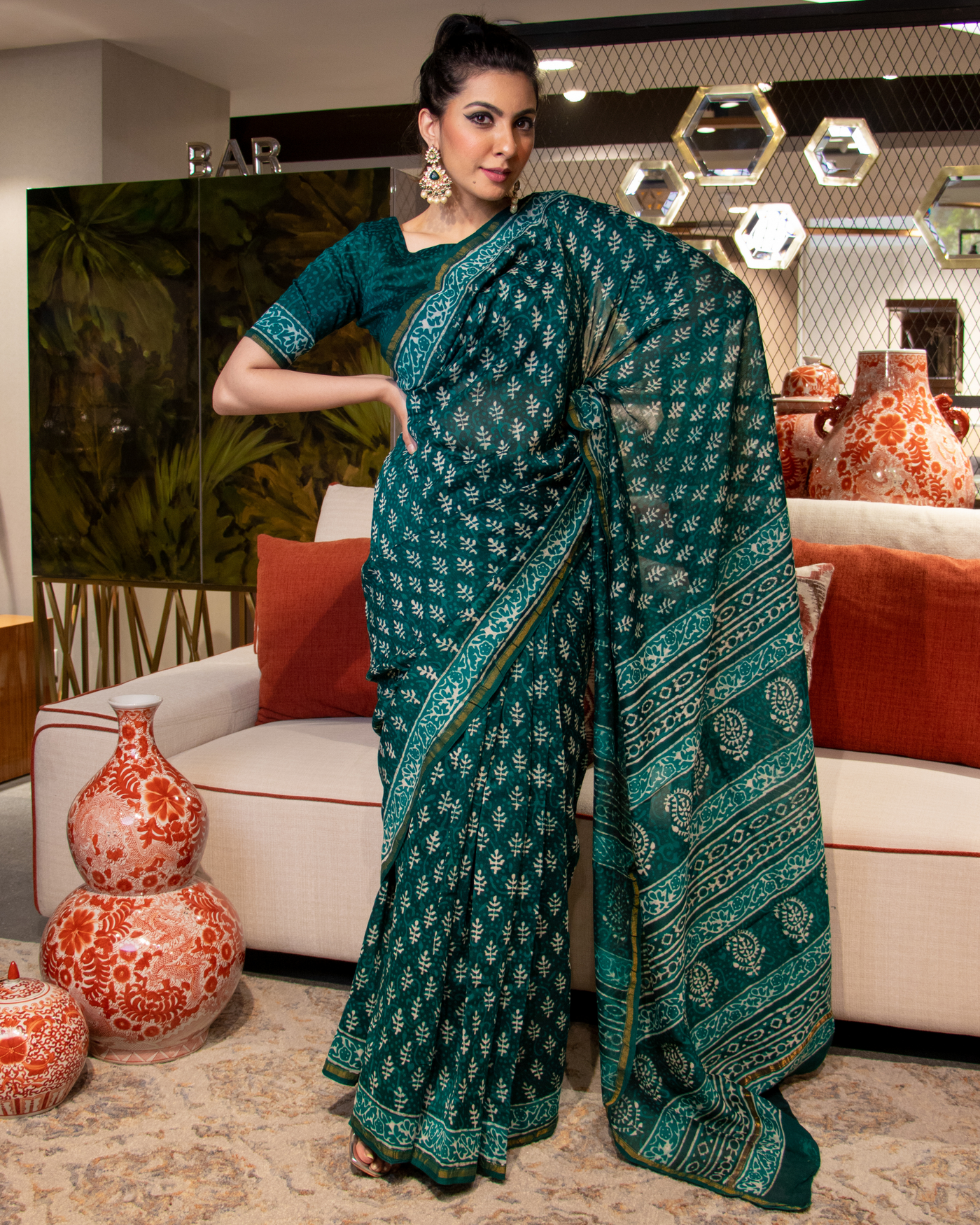Buy Shailaja Sarees Women's Chanderi Cotton Embroidery Work Saree With  Benglori Silk Blouse Piece at Amazon.in
