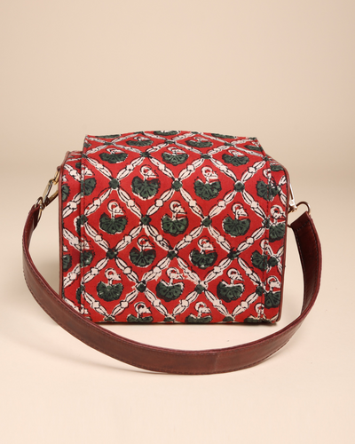 Deep Mocha Cotton Block Printed Satchel Bag