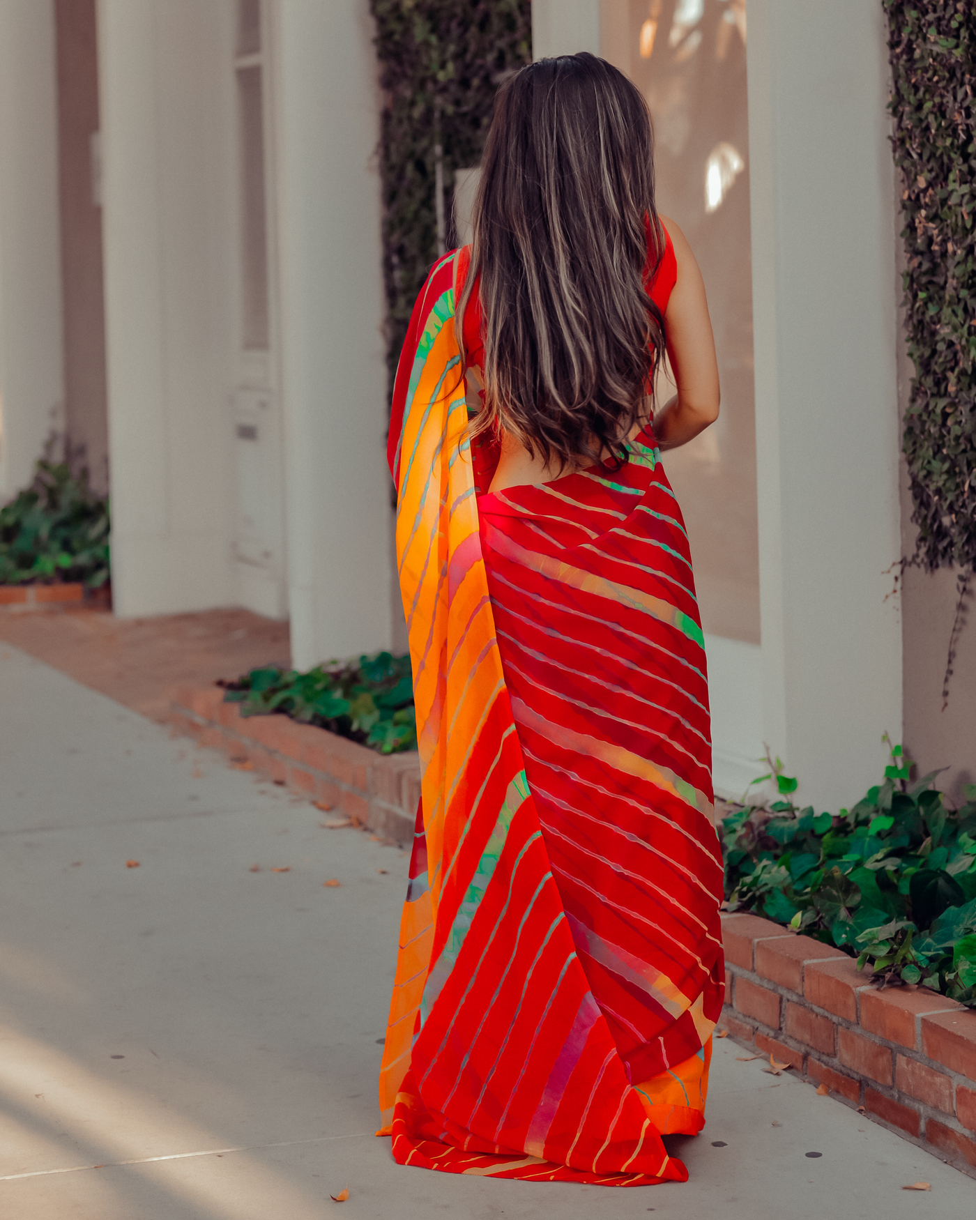 Jester Red Leheriya Pure Chiffon Saree