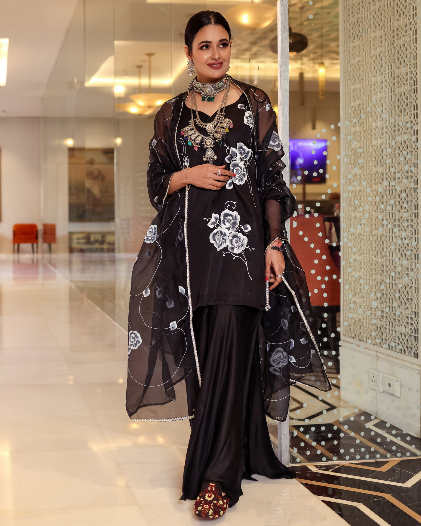 Night Sky Handpainted Sharara Set