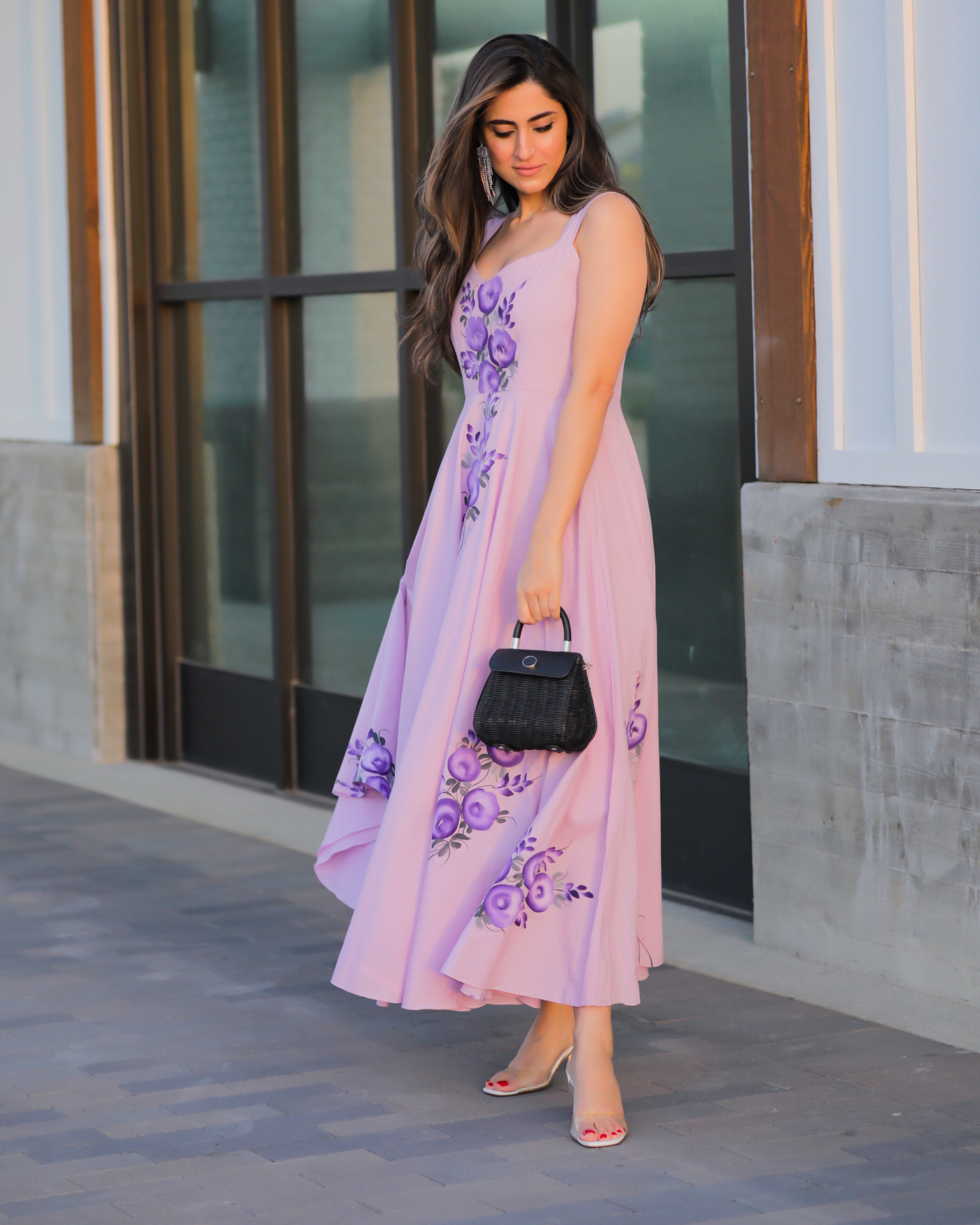 Mauve Handpainted Cotton Dress