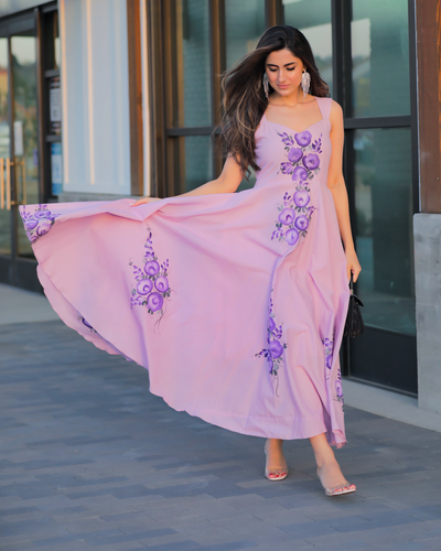 Mauve Handpainted Cotton Dress