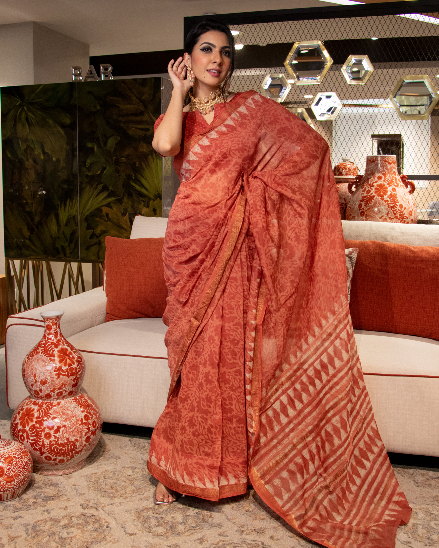 Yasmin Handblock Chanderi Silk Saree