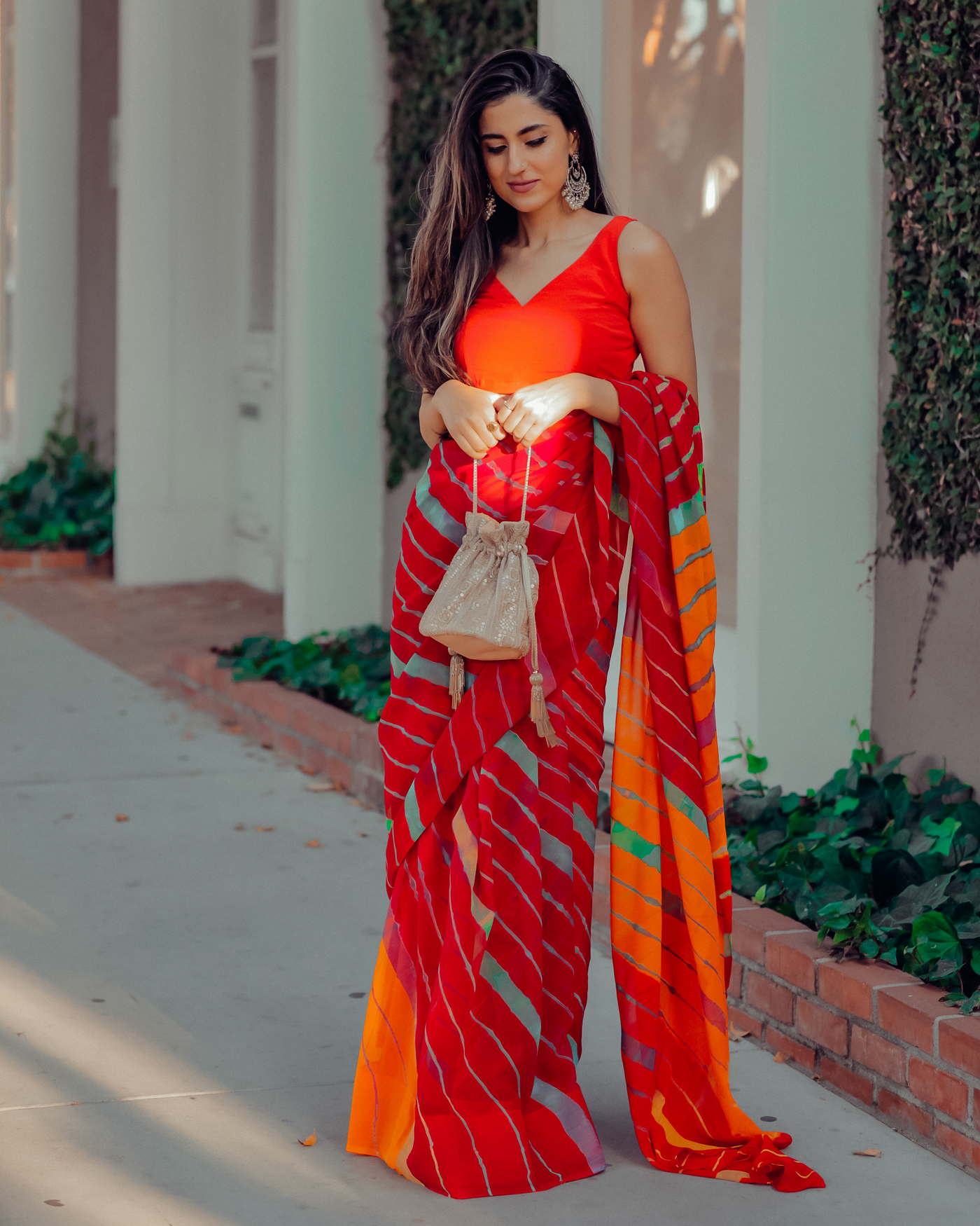 Jester Red Leheriya Pure Chiffon Saree